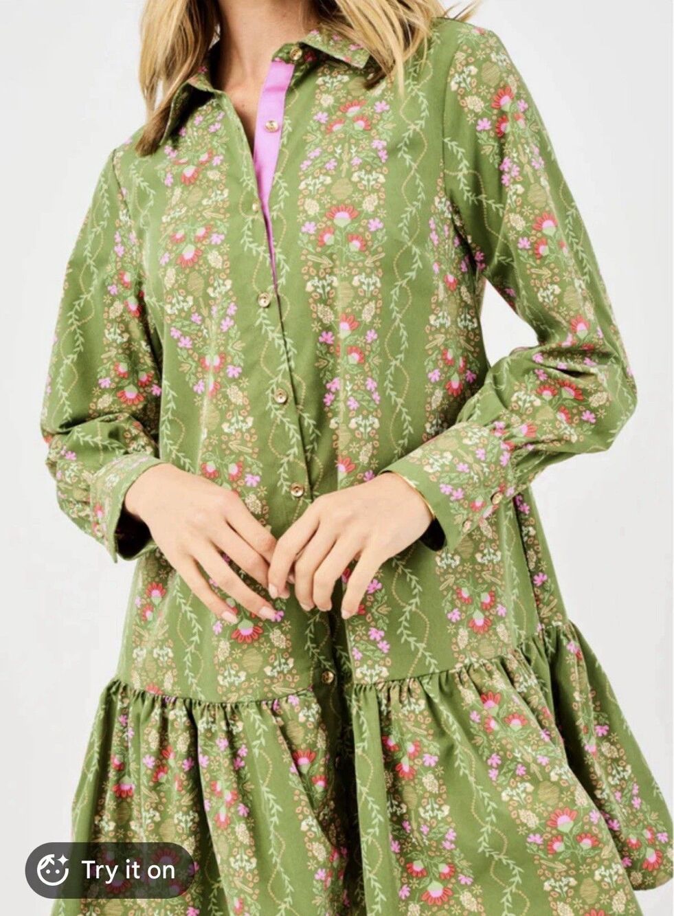 Mary Square Fiona Dress Sz L Button Down Shirt Dress Ruffle Floral